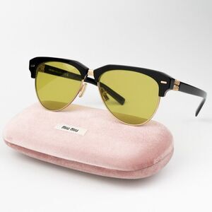 NEW Miu Miu MU09ZS 1AB07O Black Olive Green Browline Women Sunglasses 0MU 09ZS